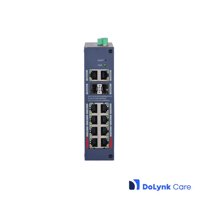 Dahua CHS4212-8GT-110 tööstuslik (Hardened) manageeritav switch • 10*Gbps (8 PoE 110W) + 2*Gbps SFP CHS4212-8GT-110