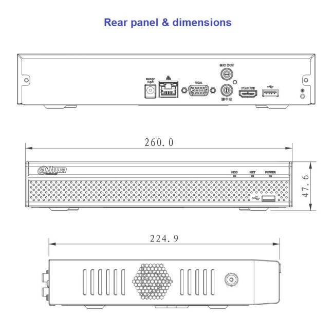 Dahua NVR4108HS-4KS2/L 8 kanaliga Lite seeria 4K IP salvesti • 80Mbps • 8ch 1080P@30fps • 1HDD