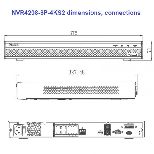 Dahua NVR4208-8P-4KS2/L 8 kanaliga 4K IP salvesti • 8MP 160/160/64Mbps 2HDD 8PoE NVR4208-8P-4KS2/L