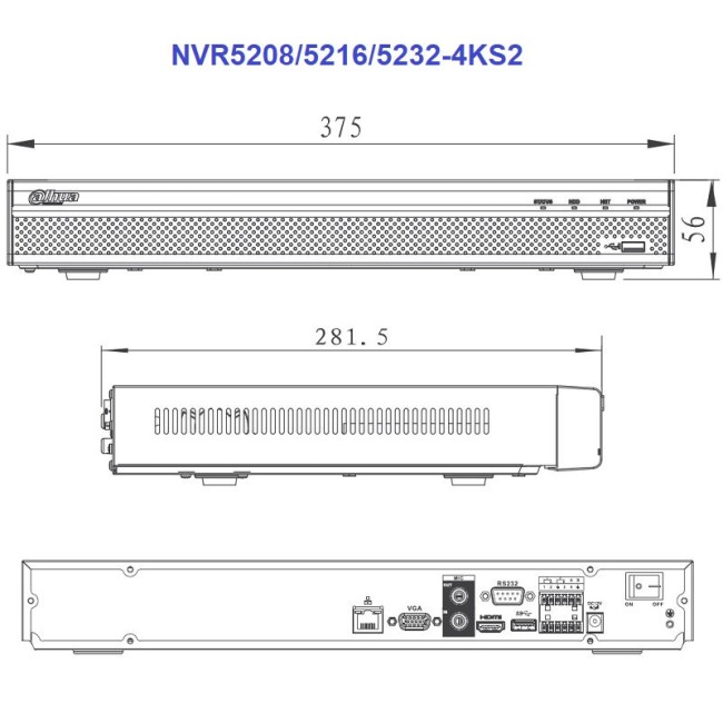 Dahua NVR5232-4KS2 32 kanaliga Pro seeria IP salvesti • 12MP • 320Mbps • 2HDD • H.265+ • 1U NVR5232-4KS2