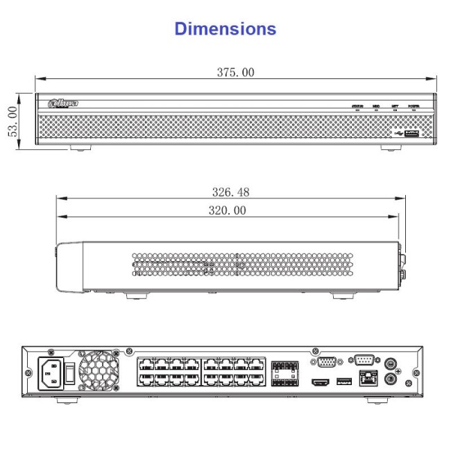 Dahua NVR5216-16P-4KS2E 16 kanaliga Pro seeria IP salvesti • 16PoE(1-8 ePoE) • 320Mbps • 2HDD • 1U NVR5216-16P-4KS2E