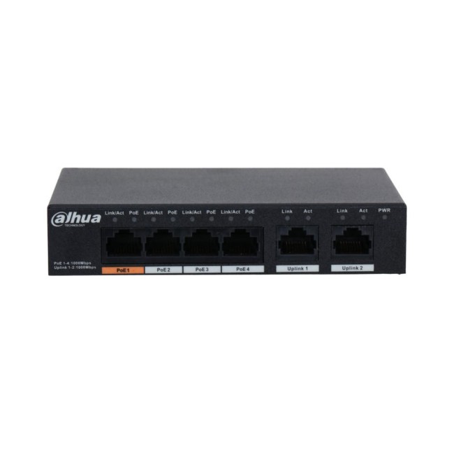 Dahua PFS3006-4GT-60 mittemanageeritav Gigabit switch • PoE 4*1000Mbps + uplink 2*1000Mbps • 60W Dahua PFS3006-4GT-60 mittemanageeritav Gigabit switch • PoE 4*1000Mbps + uplink 2*1000Mbps • 60W
