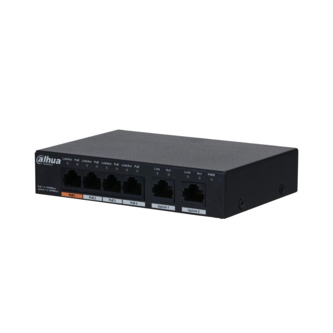 Dahua PFS3006-4GT-60 mittemanageeritav Gigabit switch • PoE 4*1000Mbps + uplink 2*1000Mbps • 60W Dahua PFS3006-4GT-60 mittemanageeritav Gigabit switch • PoE 4*1000Mbps + uplink 2*1000Mbps • 60W