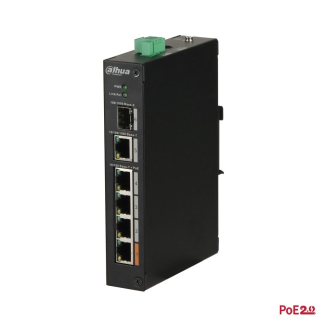 Dahua PFS3106-4ET-60-V2 mittemanageeritav switch • PoE 4*100Mbps + 1*1000Mbps combo 60W PoE v2.0
