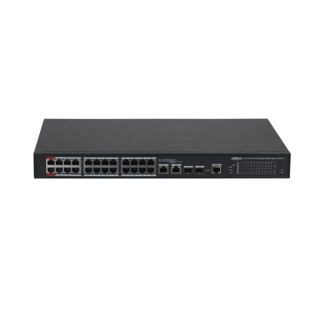 Dahua PFS4226-24GT2GF-360-V2 manageeritav switch • PoE 24*Gbps + 2*Gbps combo • 360W Dahua PFS4226-24GT2GF-360-V2 manageeritav switch • PoE 24*Gbps + 2*Gbps combo • 360W