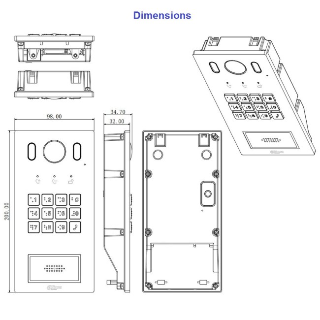 Dahua VTO3221E-P IP video-fonosüsteemi välipaneel nuppudega • 2MP vaatenurk 140° VTO3221E-P