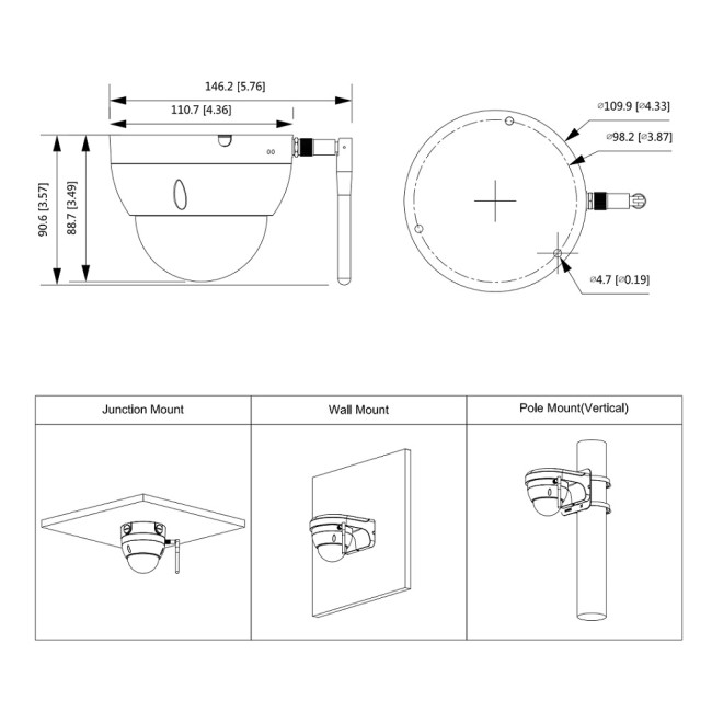 Dahua IPC-HDBW1235E-W-S2 2MP IP Wi-Fi kuppelkaamera • 2.8mm(113°) IR30m mSD Dahua IPC-HDBW1235E-W-S2 2MP IP Wi-Fi kuppelkaamera • 2.8mm(113°) IR30m mSD