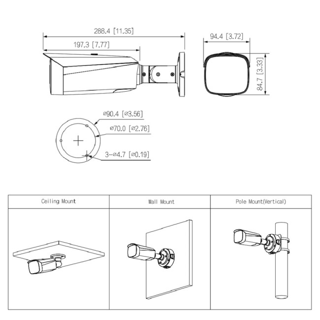 Dahua IPC-HFW3549T1-AS-PV torukaamera • WizSense IR30m mSD 3.6mm(82°) 2*Mic IPC-HFW3549T1-AS-PV-0360B