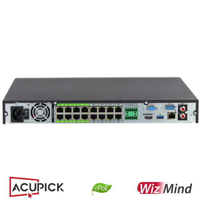 Dahua NVR5216-16P-EI2 16 kanaliga EI2 seeria IP salvesti • 16PoE(ch 1-8 ePoE) 448Mbps 2HDD 1U NVR5216-16P-EI2