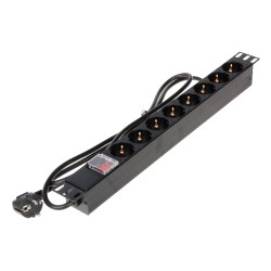 Toite paneel 8 CEE 7 pesa ja Schuko pistik • 230VAC 16A 4000W 1U rack 19