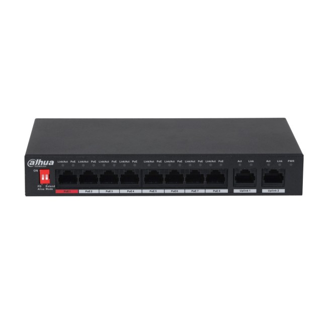 Dahua PFS3010-8ET-96-V2 mittemanageeritav switch • PoE 8*100Mbps + uplink 2*1000Mbps • 96W