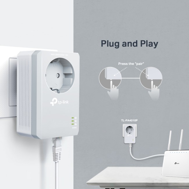 TP-Link TLPA4010P KIT AV600 Powerline adapterite komplekt pistikupesaga 600Mbps TLPA4010P KIT