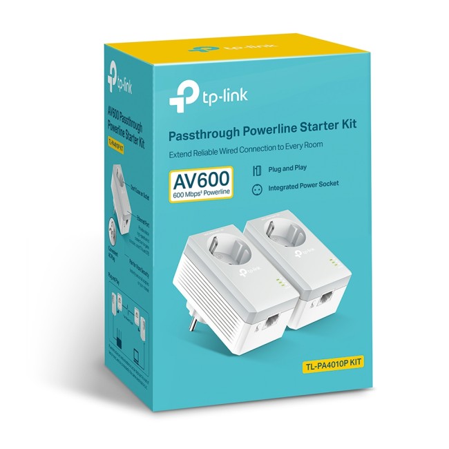 TP-Link TLPA4010P KIT AV600 Powerline adapterite komplekt pistikupesaga 600Mbps TLPA4010P KIT