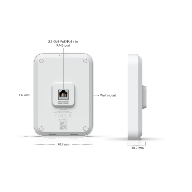 Ubiquiti U7-IW Access Point • UniFi 802.11be (WiFi 7) • 2.4GHz@688Mbps / 5GHz@4.3Gbps 2.5 GbE port U7-IW