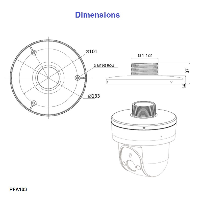 Dahua PFA103 kuppelkaamerate SD29 riputamise adapter – pilt 2