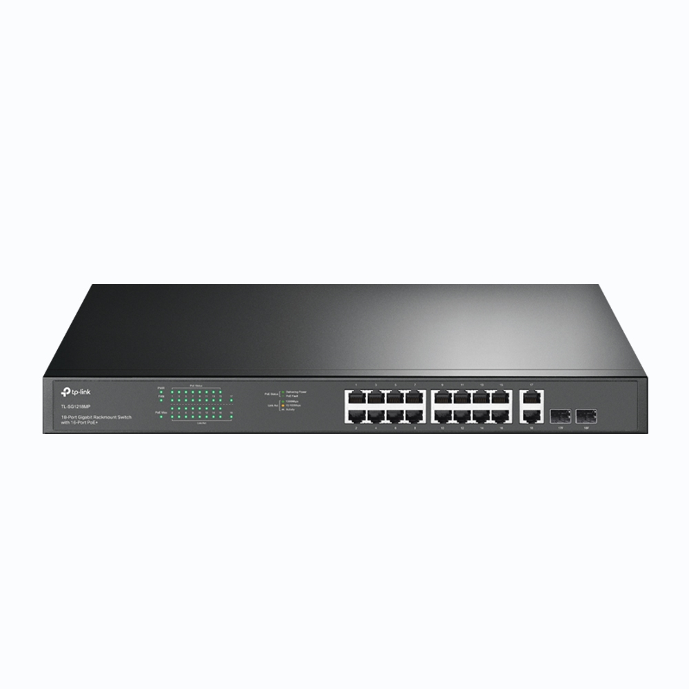 TP-Link TL-SG1218MP 18-pordiline Gigabit rack-switch • 16× PoE+ 250 W • 2× Gigabit uplink + 2 SFP