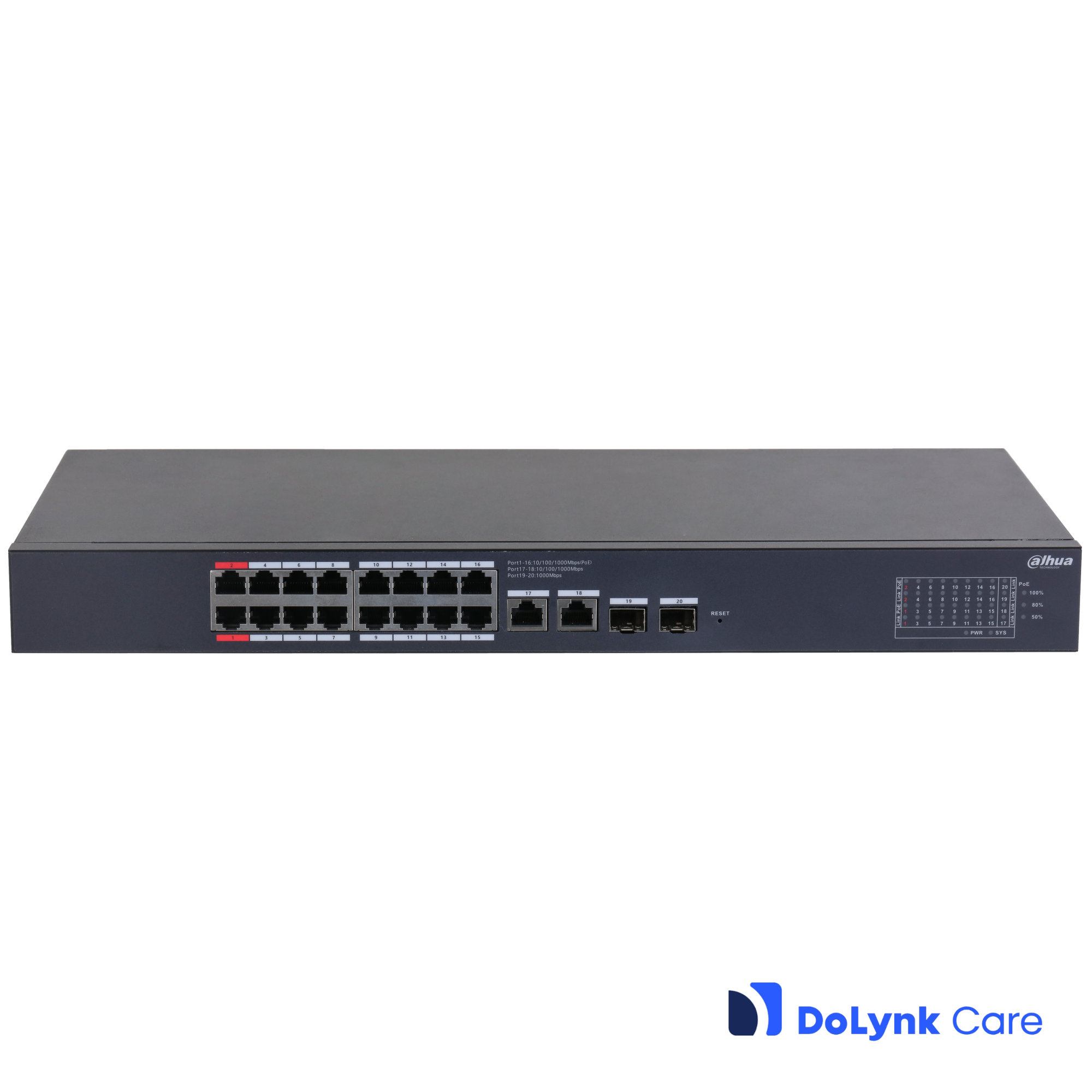 Dahua CS4220-16GT-135 20-Port Cloud Managed Desktop Gigabit Switch with 16-Port PoE – pilt 2