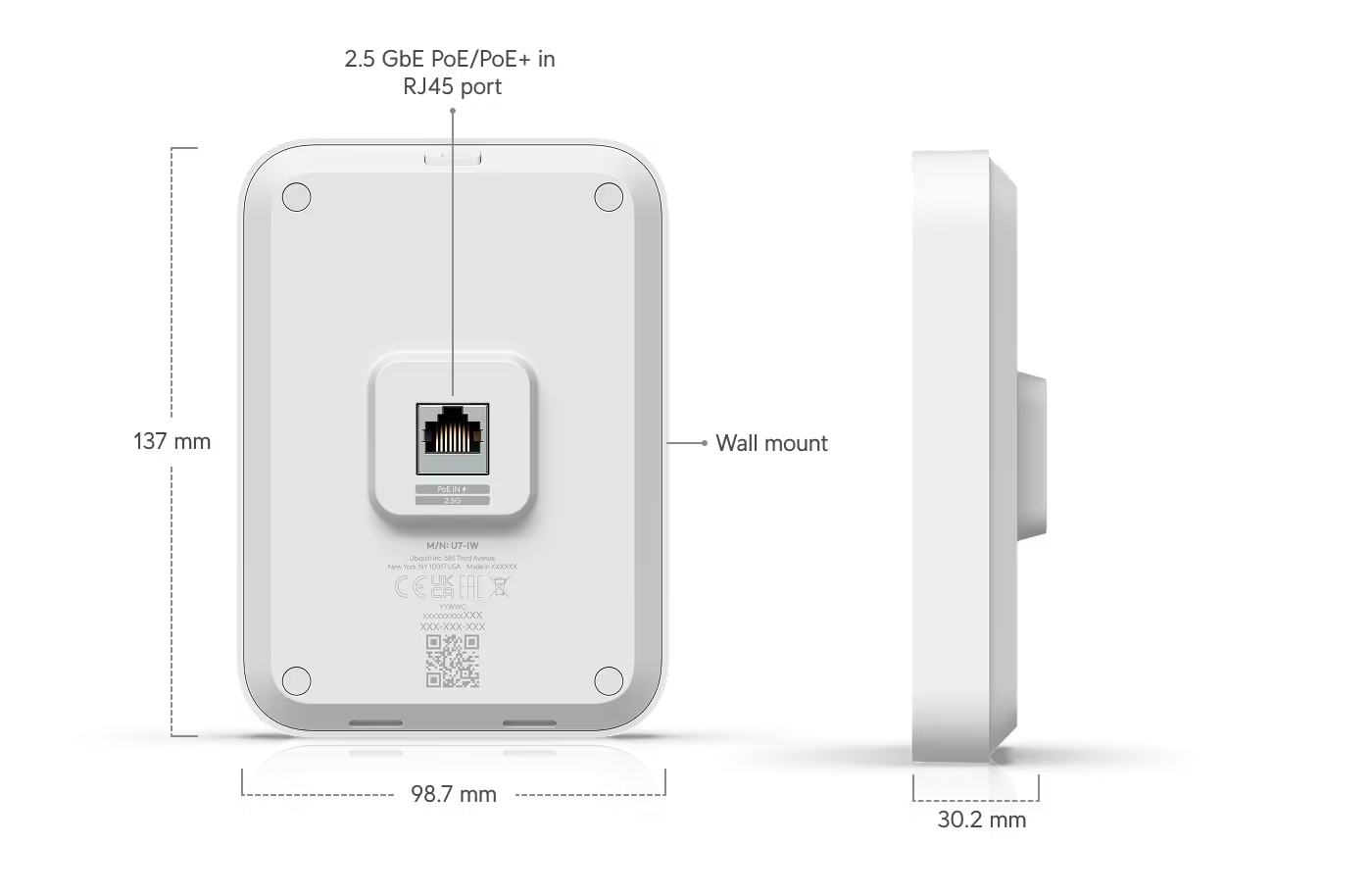 Ubiquity U7-IW UniFi In–Wall Wi–Fi Access Point 2.4GHz@688Mbps / 5GHz@4.3Gbps 2.5 GbE – pilt 6