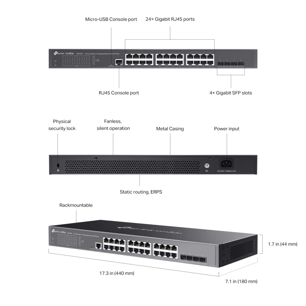 TP-Link TL-SG3428 24× Gigabit RJ45 ports and 4× Gigabit SFP slots – pilt 4