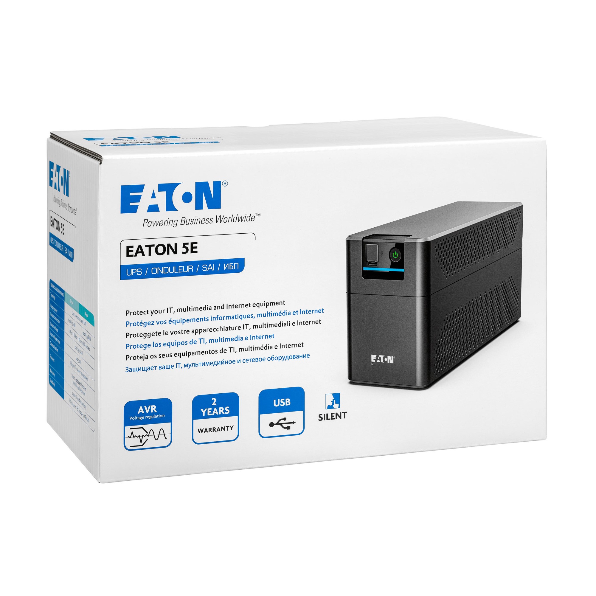 Eaton 5E900UD Eaton 5E Gen2 UPS USB DIN, 900 VA, 480 W, Input: Schuko, Outputs: (2) DIN, Tower – pilt 4