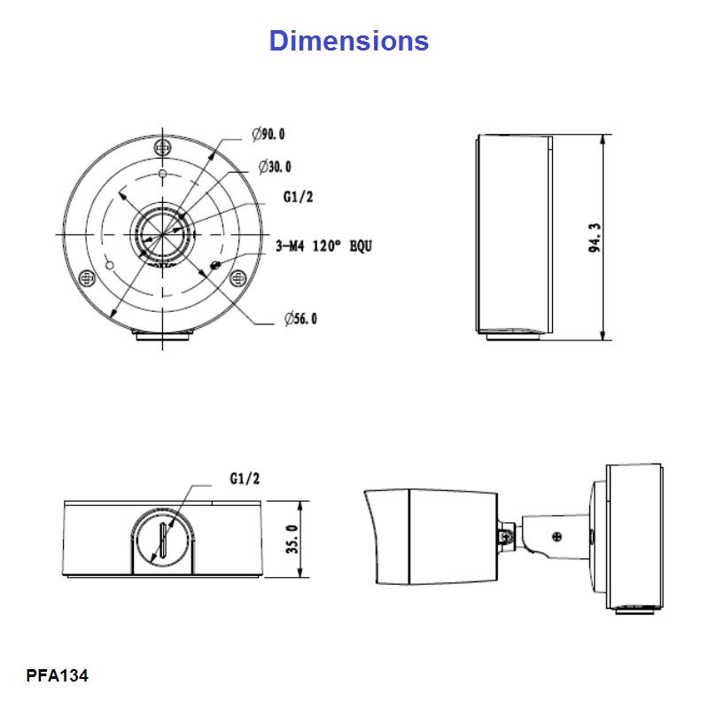 Dahua kaamerate paigaldusalus / ühendusbox / bullet / 3 augurida PFA134 – pilt 2