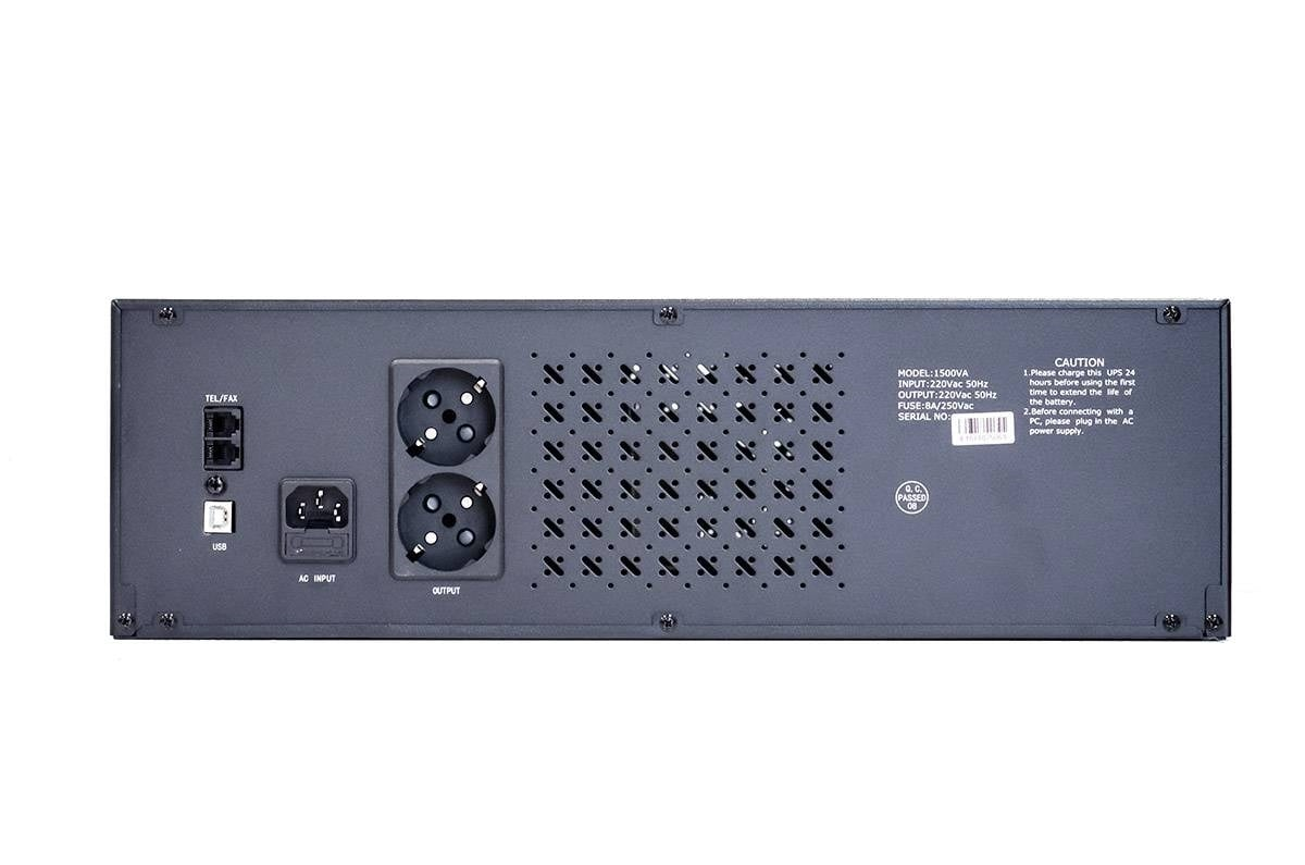 EAST EA2150R tagapaneel: TEL/FAX, USB, IEC-sisend ja kaks Schuko-väljundit