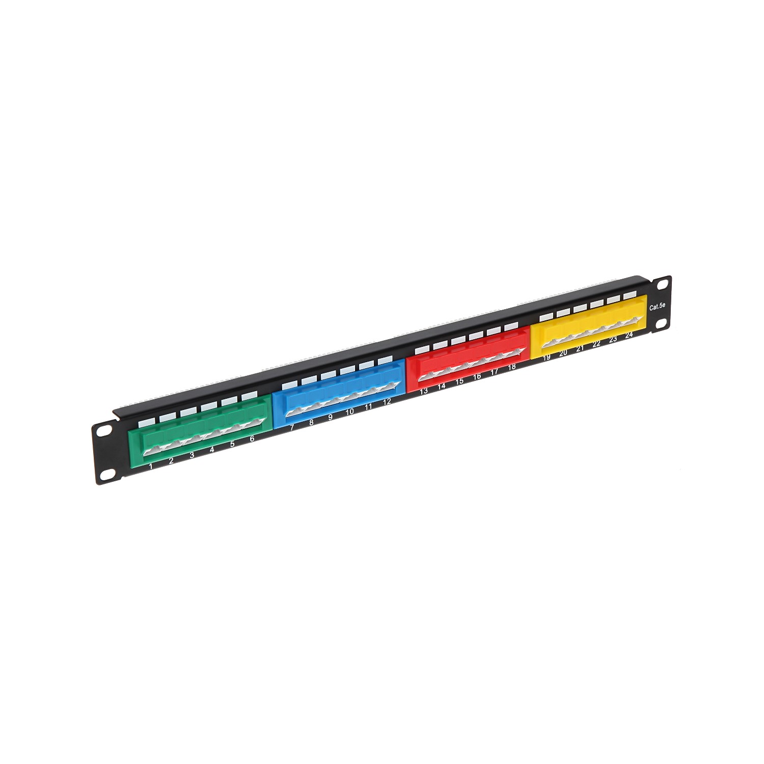 19" rack patch paneel 24-pordine Cat5e kategooria •. pesad 45° nurga all, 4 erivärvi sektsiooni – pilt 2
