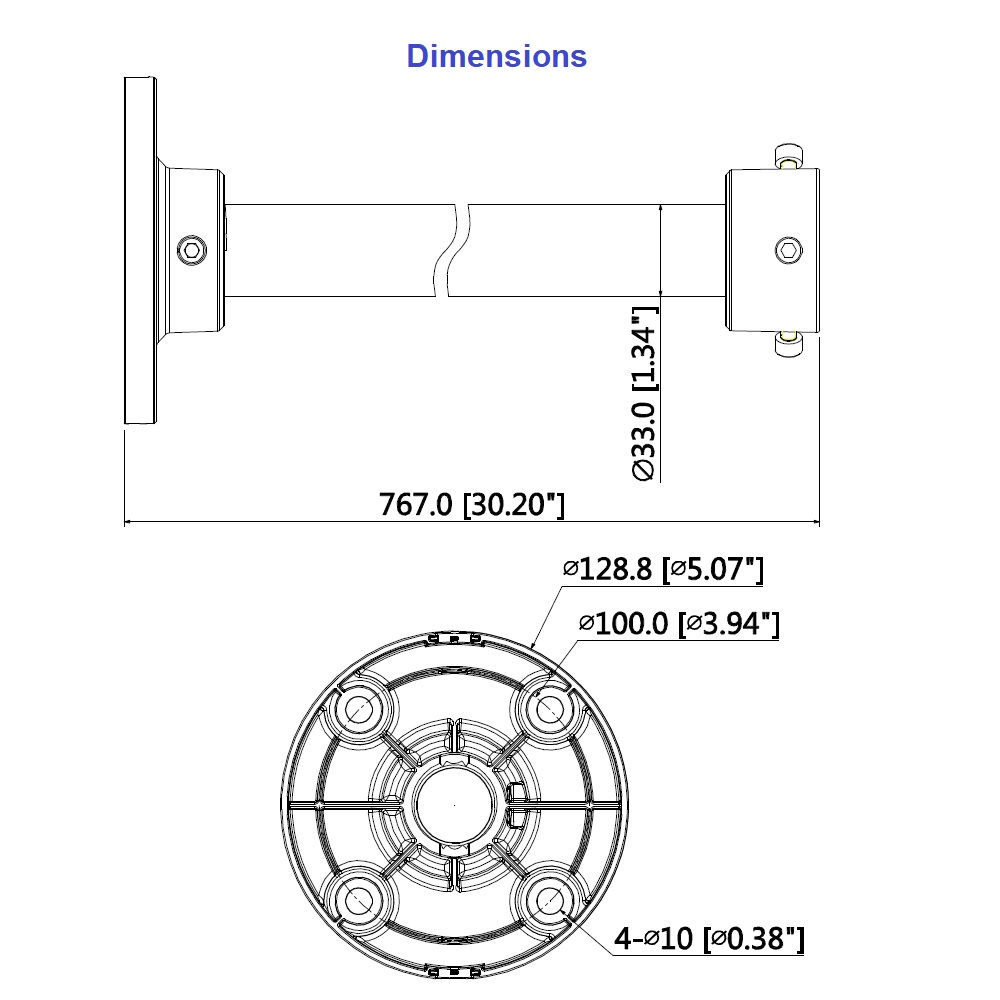 Dahua PFB220C kaamera lakke kinnitamise toru 750mm, vajab lisaks koonusadapterit – pilt 2