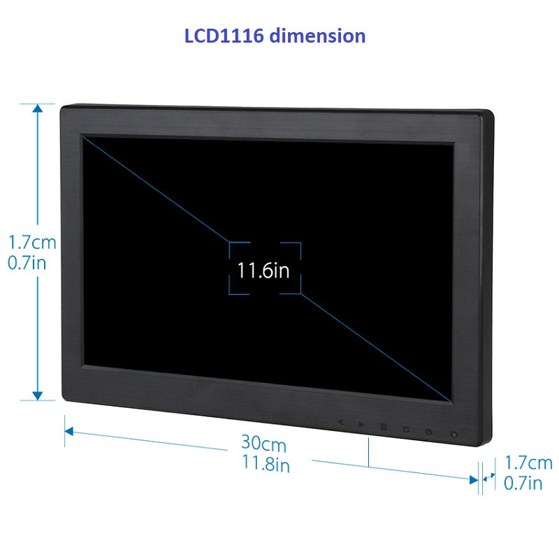 LCD videomonitor 12" • 1366*768 • HDMI • VGA • CVBS(BNC) • IR pult • 6ms • 500:1 •12V 2A – pilt 4