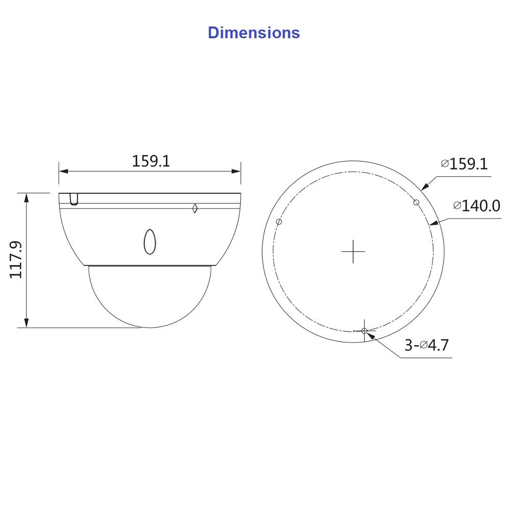 Dahua HAC-HDBW3802E-ZH 8MP Pro seeria HDCVI kuppelkaamera • IR50m IP67 IK10 3.7-11mm audio alarm
