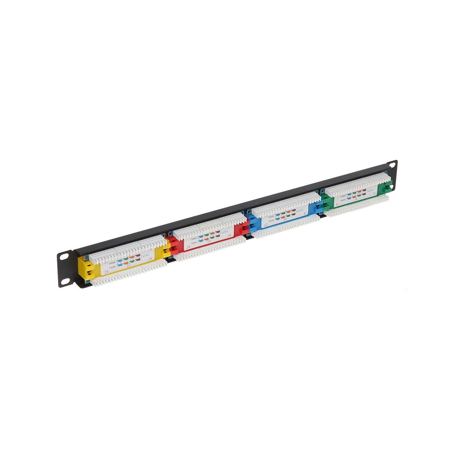 19" rack patch paneel 24-pordine Cat5e kategooria •. pesad 45° nurga all, 4 erivärvi sektsiooni – pilt 3