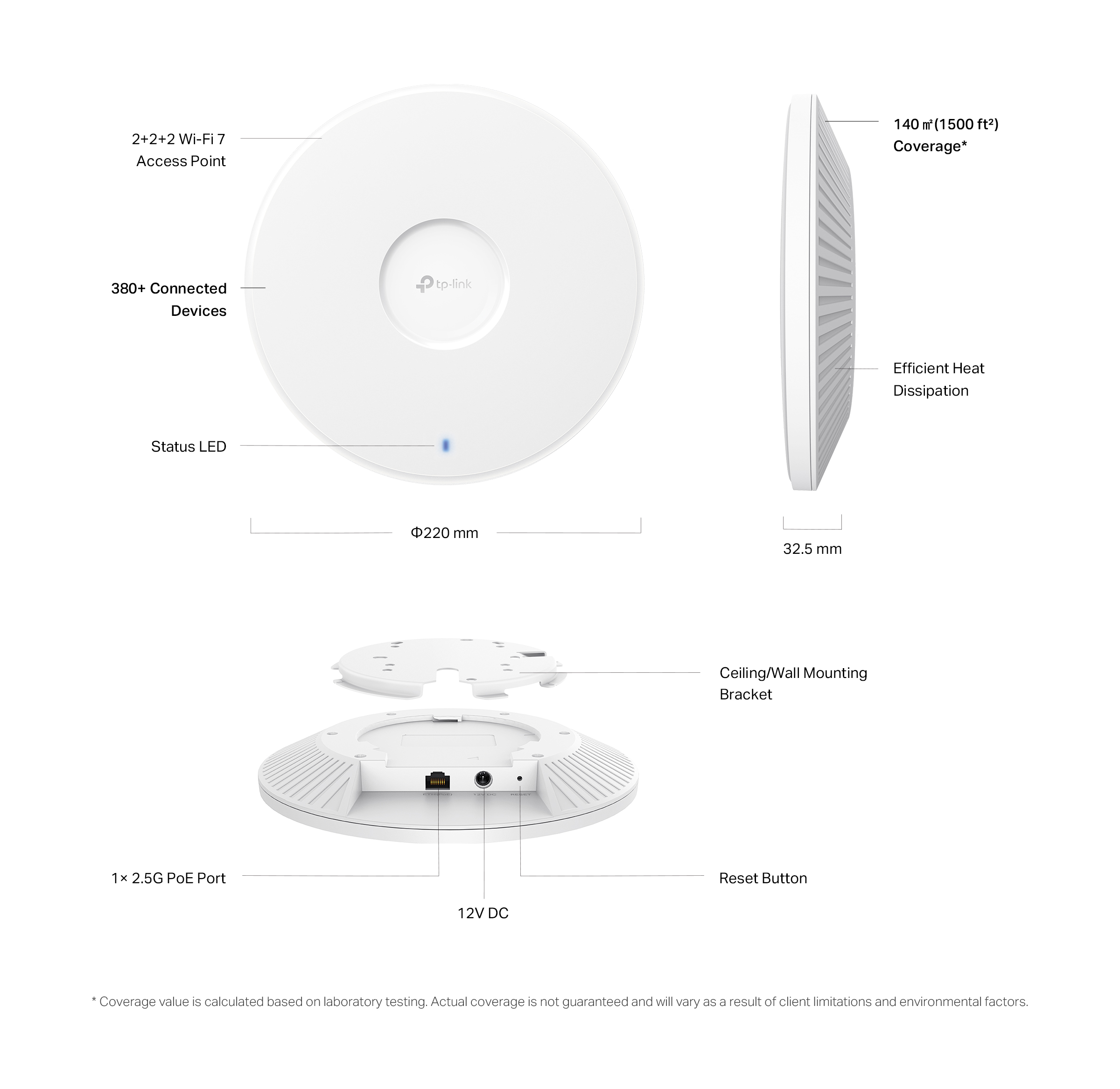 TP-Link EAP772 BE9300 Ceiling Mount Tri-Band Wi-Fi 7 Access Point 2.5 Gigabit Ethernet – pilt 6