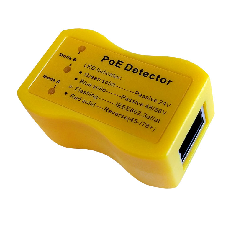 PoE detektor • Mode A / B • 24 / 48V • IEEE8022.3af / at • Green / Blue / Red LED