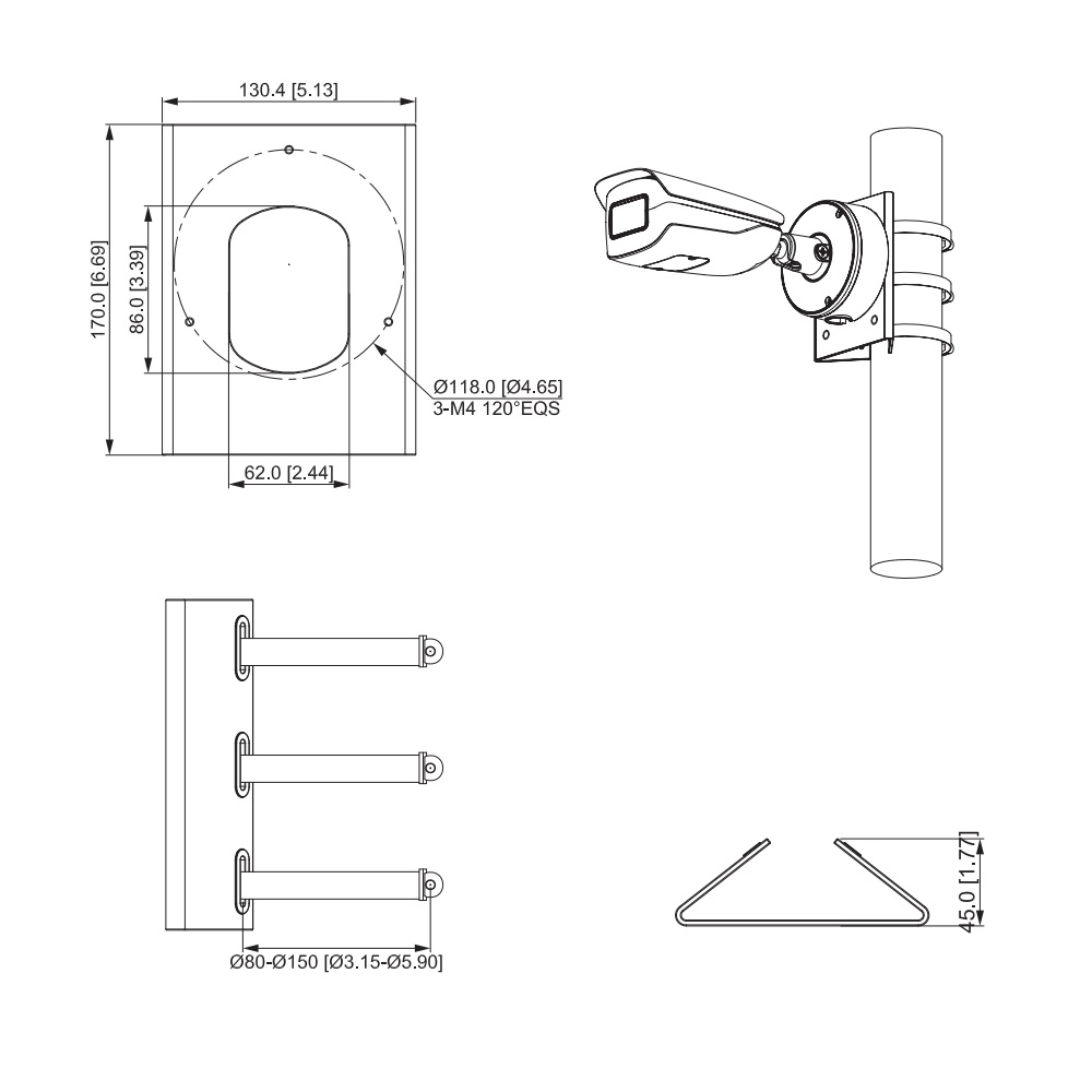 Dahua PFA154 H korpusega torukaamera postile paigaldamise adapter – pilt 2