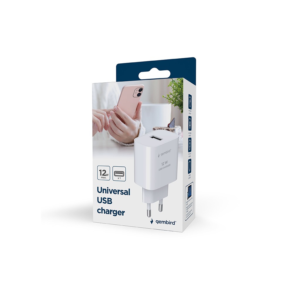 Universal USB charger, 2.4 A, white – pilt 2